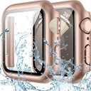 Goton Waterproof Case Compatible for Apple Watch Screen Protector Series 6/5/4, SE 3/2/1 44mm, Hard Bumper with Tempered Glass for iWatch Cover 44 mm (Original Rose Gold)