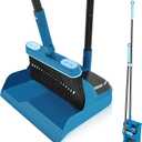JEHONN Dustpan and Brush Set, 54 inches Long Handle Swivel Broom, Upright Foldable Dust Pan with Comb Teeth for Home Kitchen Lobby Indoor Floor Cleaning(Blue)