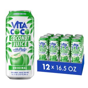 Vita Coco Coconut Juice, Original with Pulp, 16.5 Oz (Pack of 12) (EXP 02/17/27)