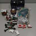 Kasyat 56 Pcs Christmas Village Sets LED Light up Christmas Town Shop Figurines Mini Village Houses Decor Santa Xmas Tree Resin Building Desktop Ornaments Battery Operated Landscape Decor Gift