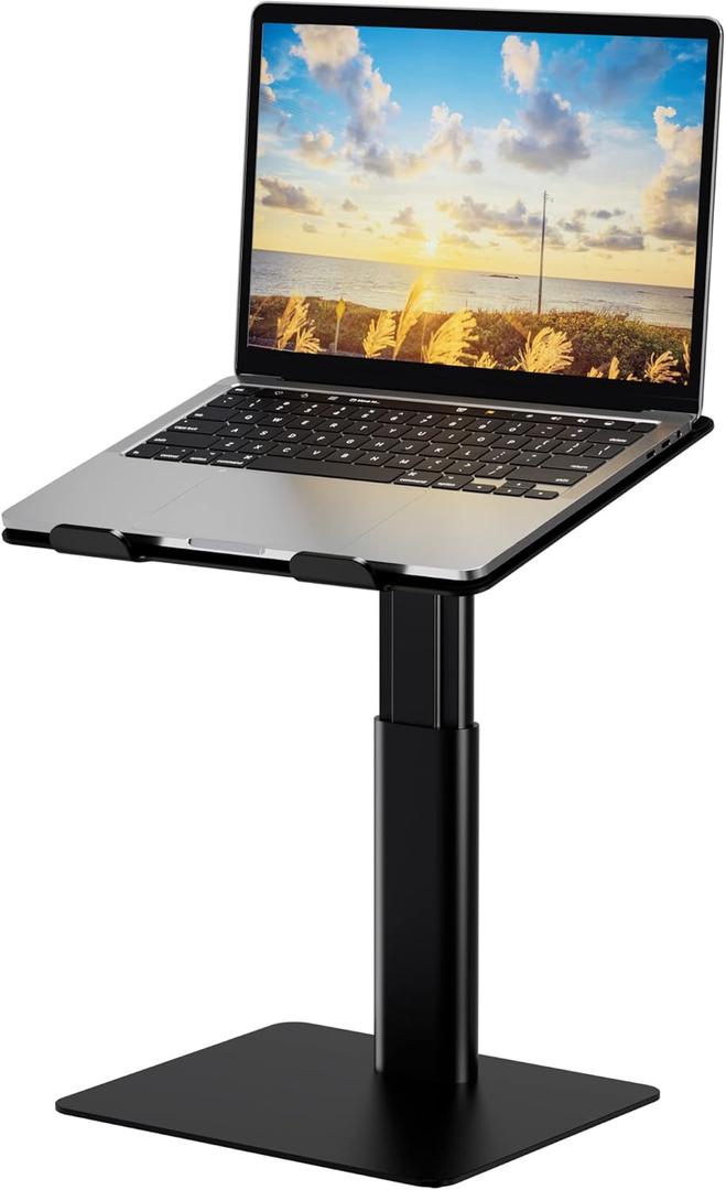 BESIGN LSX6 Computer Holder Stand, Ergonomic Adjustable Notebook Riser for Standing Work, Compatible with Air, Pro, Dell, HP, Lenovo More 10-14" Laptops, Black (Sit&Stand Work (H9.65-14.76in))