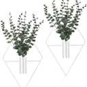 Jexine Hanging Planters with Artificial Eucalyptus Metal Hanging Vase Indoor Plants Holder Modern Geometric Boho Bathroom Wall Decor for Living Room Home Office (White,4 Pcs)