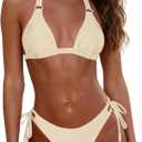 MIKETAI Triangle Bikini Sets for Women 2 Piece Bathing Suit Sexy Halter Top with Side Tie Bikini Bottom (White, Small) 