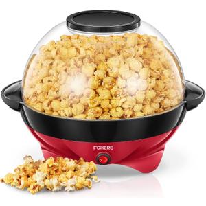 Popcorn Machine, FOHERE 6.3 Quarts Electric Hot Oil Popcorn Popper Machine with Stirring Rod, Large Lid for Serving Bowl and Convenient Storage, Removable & Nonstick Plate, 28Cups, Two Measuring Cups