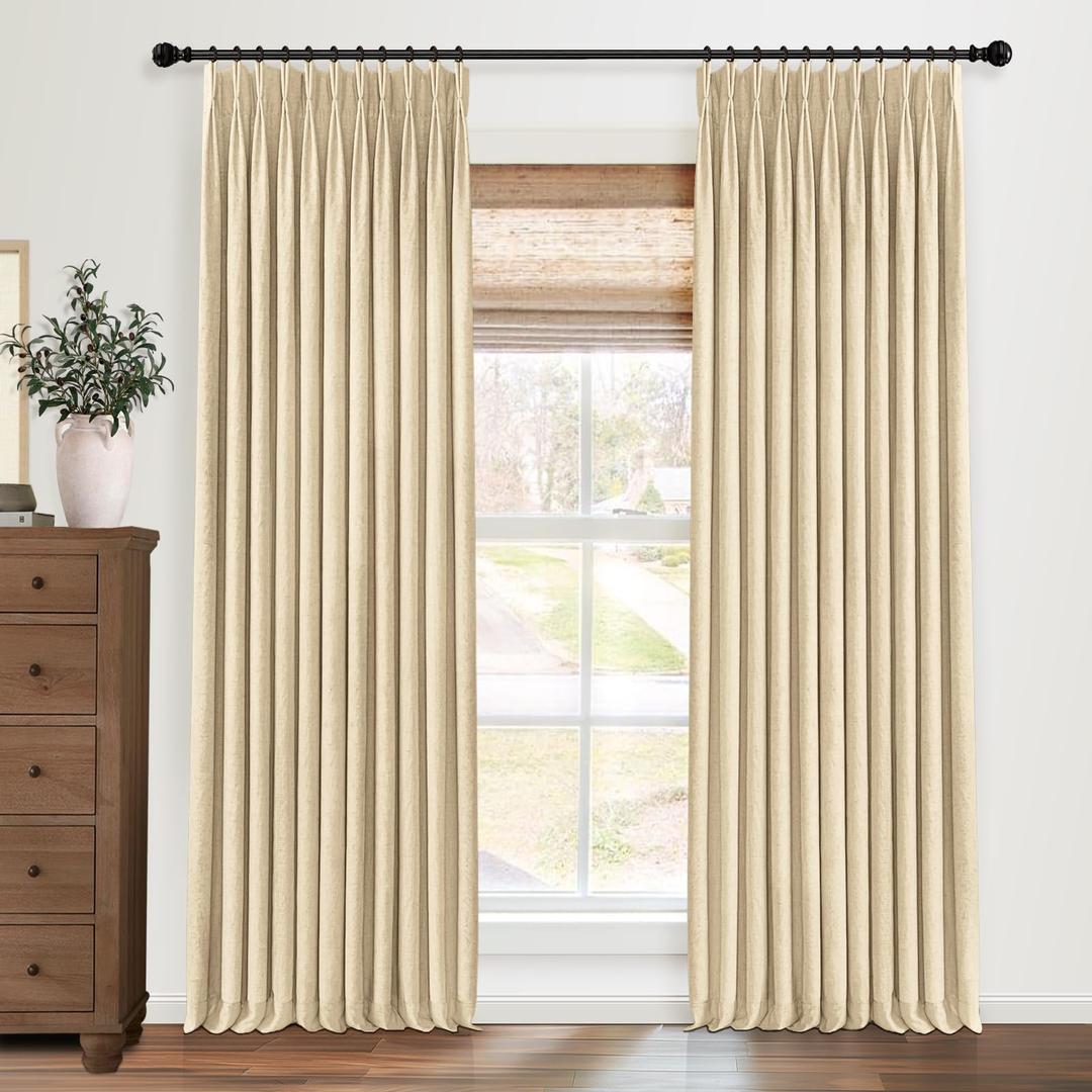 CAPALOCA Pinch Pleated Curtains Blackout, Linen Blackout Curtains 96 inches Long 2 Panels Set for Bedroom, Thermal Insulated Pinch Pleated Drapes for Living Room, 40"W x 96"L (Pack of 2), Khaki