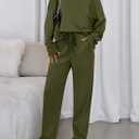 PRETTYGARDEN Womens 2 Piece Matching Lounge Sets 2025 Fall Long Sleeve Boatneck Sweatsuit Drawstring Sweatpants Pockets (Medium, Army Green)
