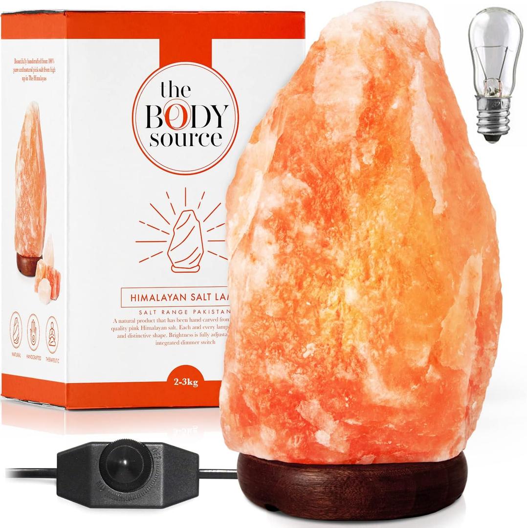 Himalayan Salt Lamp 8-10 Inches (7-11lb) | Includes Dimmer Switch | Natural Salt Rock Lamp with Handcrafted Wooden Base & Night Light (Bulb Replacement)