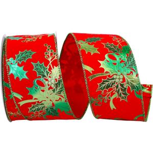 Reliant Ribbon 93656W-985-40F Holly Sparkle Velvet Wired Edge Ribbon, 2-1/2 Inch X 10 Yards, Red/Green