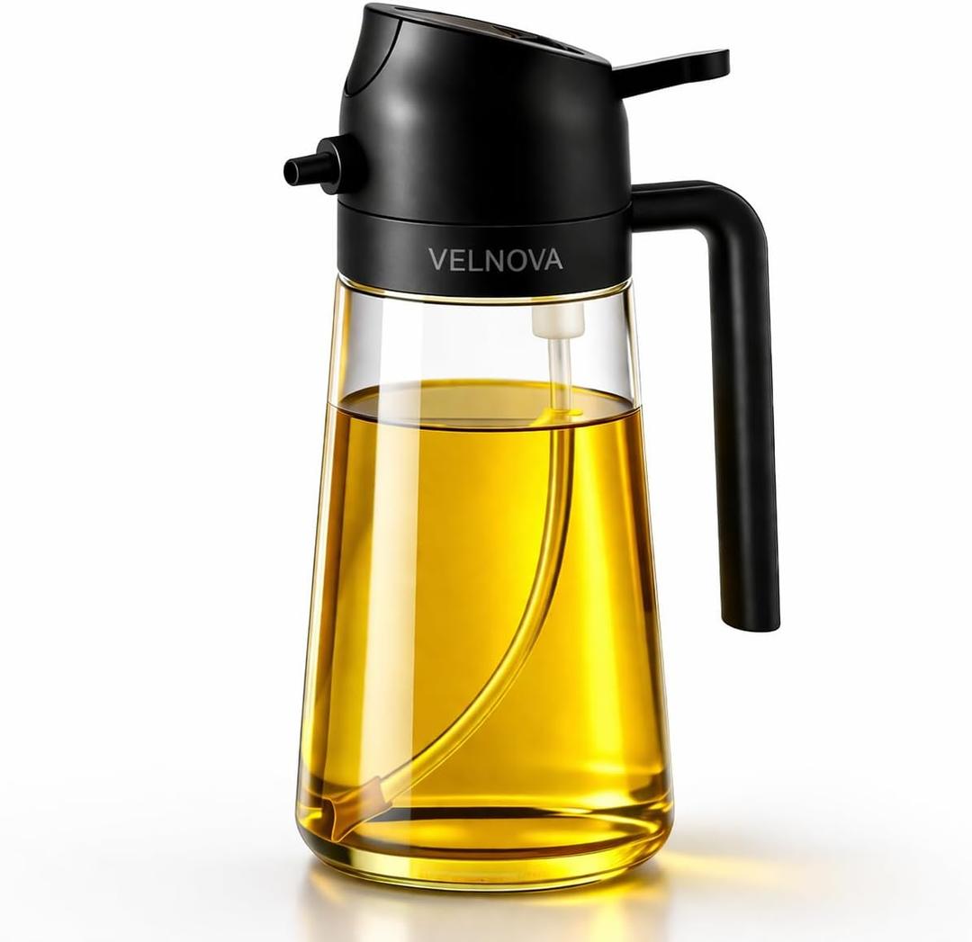 Olive Oil Sprayer for Cooking, 16oz/470ml Glass Oil Sprayer, 2-in-1 Oil Dispenser Bottle, Transparent Oil Mister for Air Fryer, Salad, Frying, Grilling & BBQ