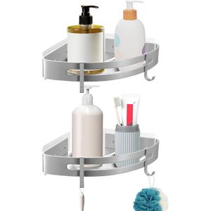 JASTT Bathroom Corner Shelf Adhesive Shower Shelf Wall Mounted Bath Shelves Shower Caddy with Hook Storage Rack Shower Organizer Corner Shelf No Drilling Shower Caddy Basket Rust Proof 2 Packs Silver