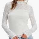 Women Lace Long Sleeve Top Sheer High Neck Going Out Shirt Casual Blouse S
