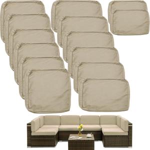 Sqodok Outdoor Cushion Covers Waterproof, 14Pcs Patio Cushion Slipcovers Replacement for 7Piece 6-Seater Rattan Wicker Sectional Couch Sofa, Washable Patio Furniture Seat and Back Covers Only, Tan (25"L x 25"W x 4"H)