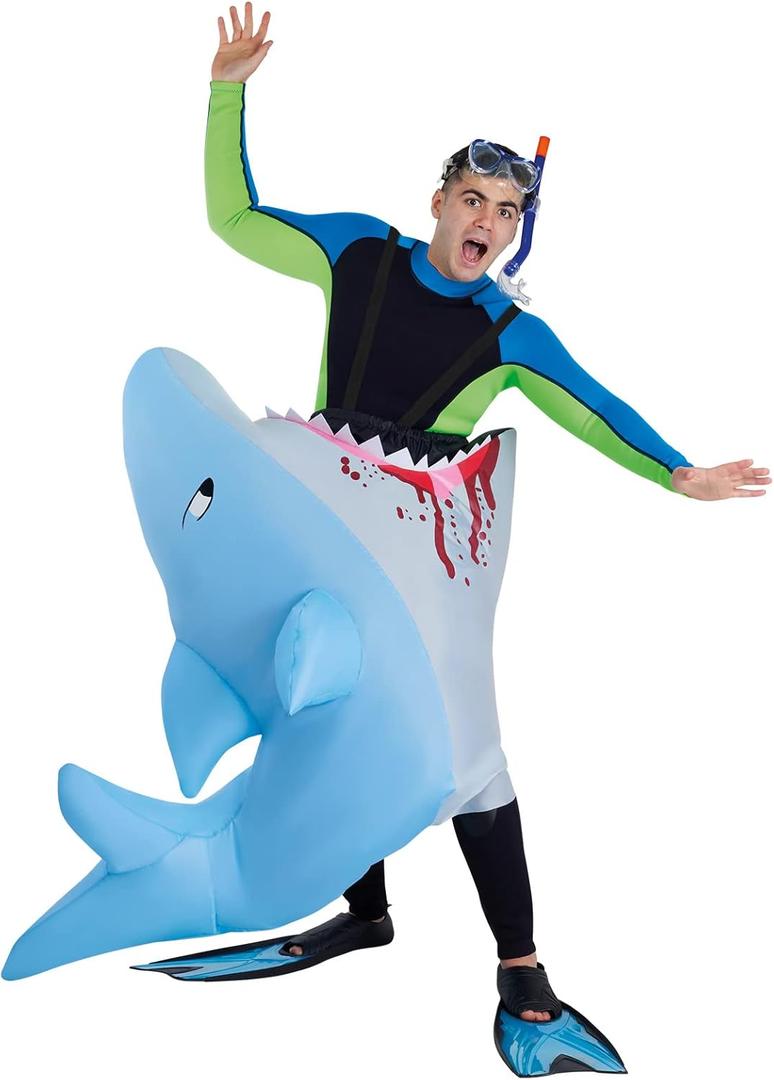 Morph Inflatable Shark Costume Adult Attack Bite Halloween Costumes for Adults