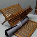 Greenual Teak Dish Drying Rack with Utensil Holder, 3 Tier Collapsible Dish Rack, Wooden Dish Racks for Kitchen Counter, Large Folding Drying Holder with Absorbent Dish Drying Mat