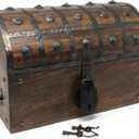 Nautical Cove Handmade Pirate Treasure Chest for Kids Prizes & Classroom with Lock and Skeleton Keys  Lockable Wooden Storage Chest Box, Pirate Decor, Decorative Wooden Box - Large 13x8x8.25