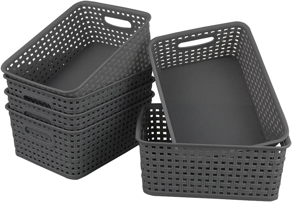 Anbers Small Plastic Storage Basket Pack of 6, Gray Pantry Storage Bins (Grey)