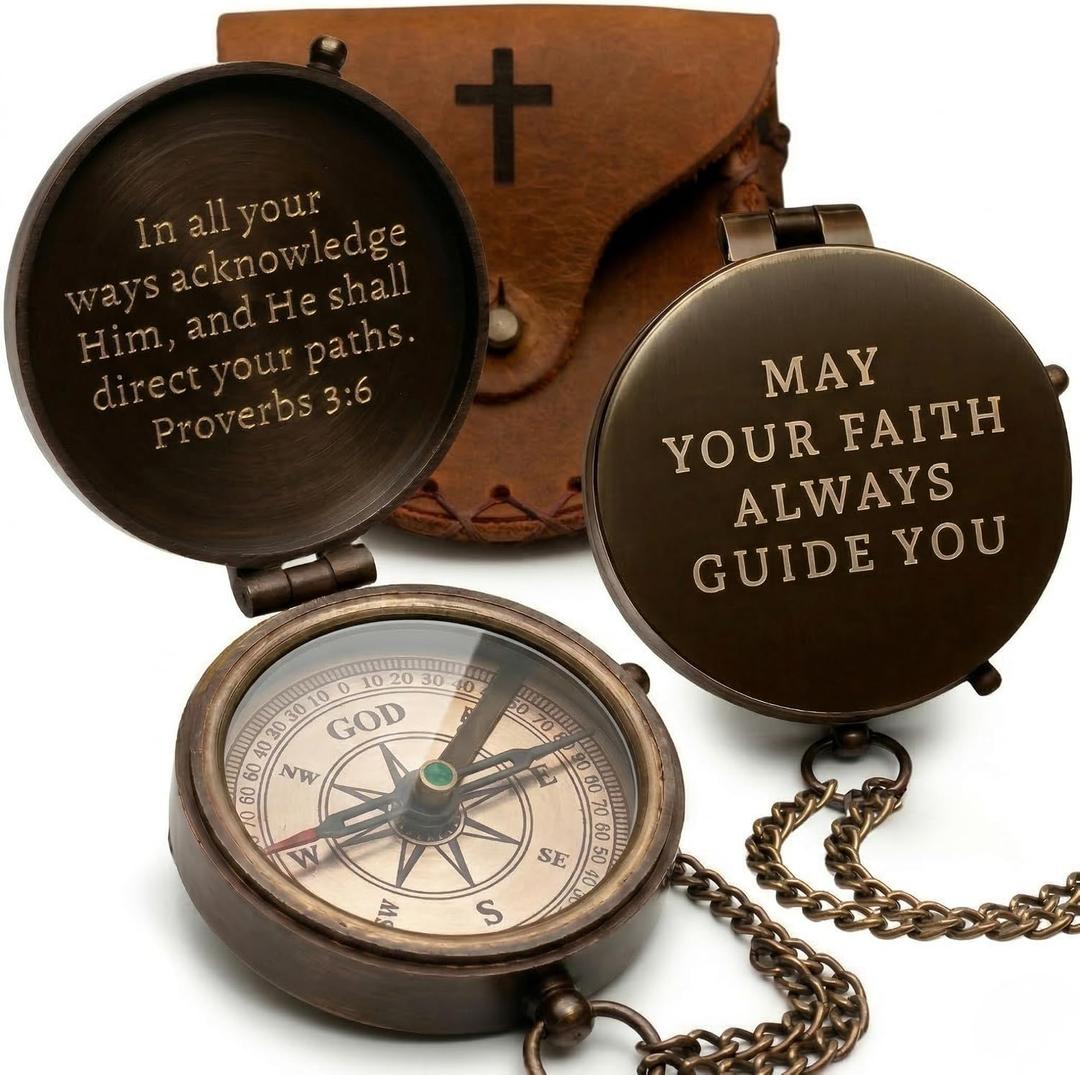 Baptism Gifts for Boys Confirmation & First Communion Compass Gift Catholic Christian Brass Pocket Compass with Scripture Religious Keepsake for Christening Gift for Godson, Son, or Grandson