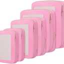BAGAIL 4 Set/6 Set/8 Set Compression Packing Cubes Travel Accessories Expandable Packing Organizers (Square Mesh, 06-Pink)