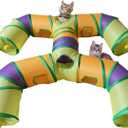 Foldable H-Shaped Cat Tunnel Toy with Interactive Playing Balls - 4 Exits for Cats, Kittens, Rabbits & Small Pets Collapsible Play Tube for Indoor Fun & Exercise (Colorful)