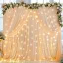 Dark Champagne Backdrop Curtains with Lights for Parties,10x10FT Wrinkle Free Polyester Wedding Photo Backdrop Curtains for Baby Shower Birthday Ceremony Reception Home Party Decorations-5ft x 10ft
