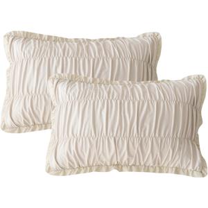 QSH Wheat Ruffled Pillow Cases Standard Size Set of 2,Shabby Boho Chic Ruched Pillow Sham Standard Ultra Soft and Luxury Microfiber Pillow Cover 20"x26" for Bedroom