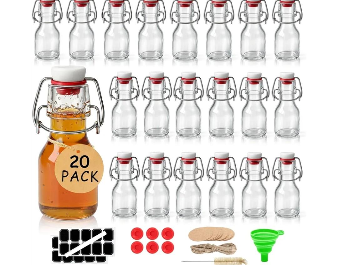 Ruckae 20 Pack 2oz Swing Top Glass Bottles,Flip Top Glass Bottle with Lids Sealable Kombucha Bottle for Brew Beer Syrup Vanilla Extract Air Tight Bottles for Gift (2 oz 20 pack)