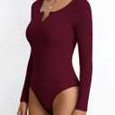 PRETTYGARDEN Long Sleeve Bodysuits for Women 2026 Ribbed Knit Henley Button Up Slim Fitted Basic Tops Spring Fashion Clothing, M