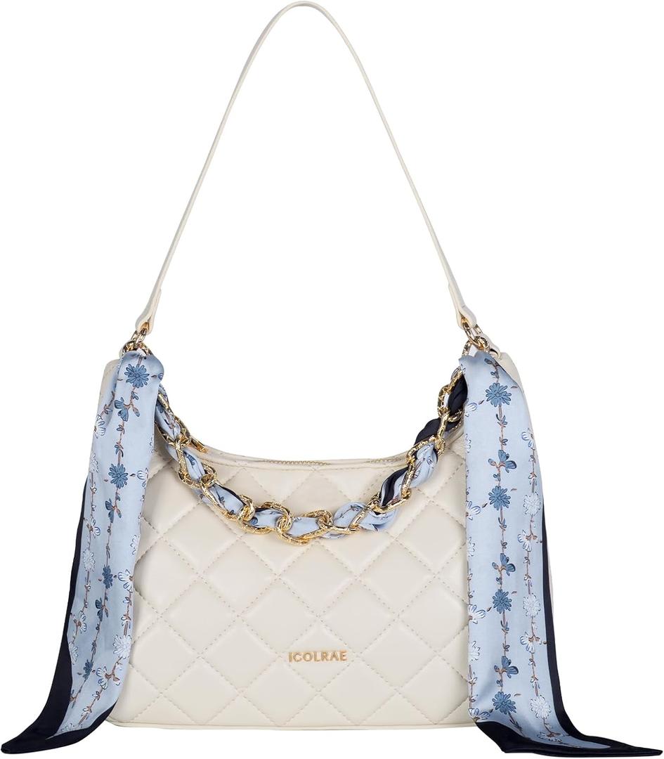 ICOLRAE Quilted Shoulder Bag for Women Faux Leather Cute Hobo Handbags with Zipper Mini Clutch Purse Trendy Y2K