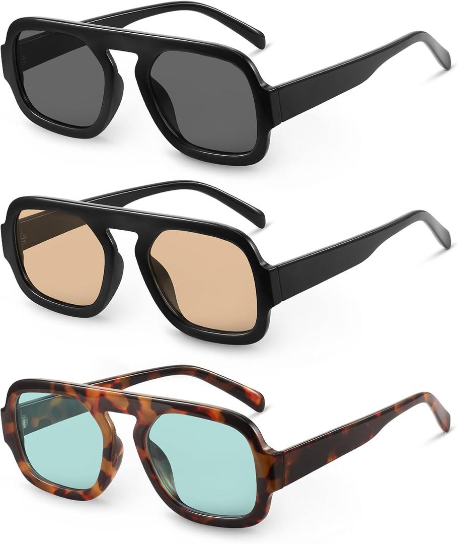 YDAOWKN Retro Square Aviator Sunglasses for Women Men Trendy Flat Top Sun Glasses UV Protection Vintage Shades
