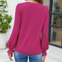 Funlingo Womens Long Sleeve Tops Fashion Fall Shirts Scoop Neck Pleated Ruffle Loose Tunic Tops Business Work Blouse (Pink, XS)