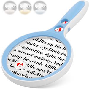 Large Magnifying Glass with Lights,10X 25X 45X 60X Handheld Illuminated Lighted Magnifier, 5in Page Reading Magnifier with 12 LED Lights for Seniors Reading, Coins, Jewelry, Close Work - Blue