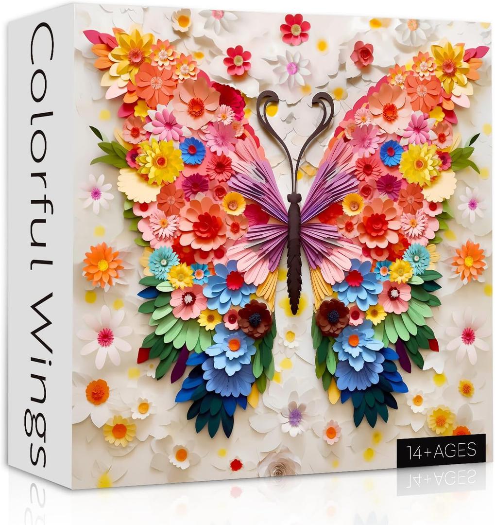 Butterfly Puzzles for Adults 1000 Pieces, Challenging Colorful Flower Butterflies Puzzles with Paper Art, Difficult Animal Plant Jigsaw Puzzles for Adults