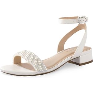 Ankis Black Nude White Gold Women Sandals Comfortable Walking Strappy Open Toe Sandals for Women Dressy Summer 1 Inch Low Block Heel Flat Adjustable Ankle Strap Shoes (White, 9)