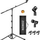 Microphone Stand, Tripod Boom Arm Floor Mic Stand Height Adjustable Heavy Duty with Carrying Bag 2 Mic Clips 3/8" to 5/8" Adapter for Singing Podcast for Blue Yeti Shure SM58 SM48 Samson Q2U