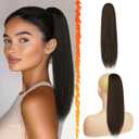 BARSDAR Brown Ponytail Extension - 16 Inch Short Straight Drawstring Ponytail Hair Extensions for Women, Soft Synthetic Clip in Pony Tails Hairpieces Fake Ponytail Daily - Brown