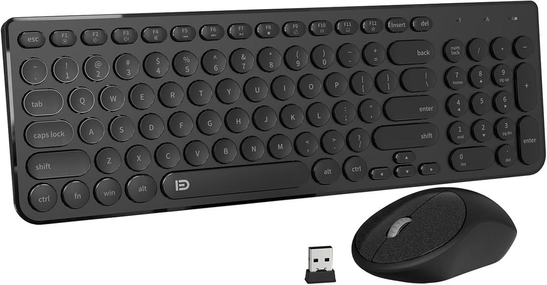 Wireless Keyboard and Mouse Combo, FD iK6630 2.4GHz Cordless Cute Round Key Set Smart Power-Saving Quiet Slim Combo for Laptop, Computer,TV and Mac