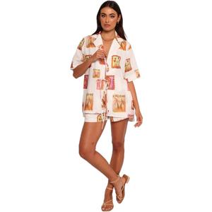 Petal & Pup Women's Aaliyah-Tie-Front-Top-White-Multi (Large)