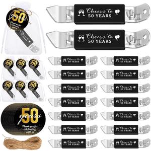 Teenyyou 25 Sets 50th Birthday Party Favors for Guests 50th Magnetic Bottle Opener Multifunctional Jar Can Opener Thank You Cards Bag with Twine for Anniversary Party Favors Wedding Shower