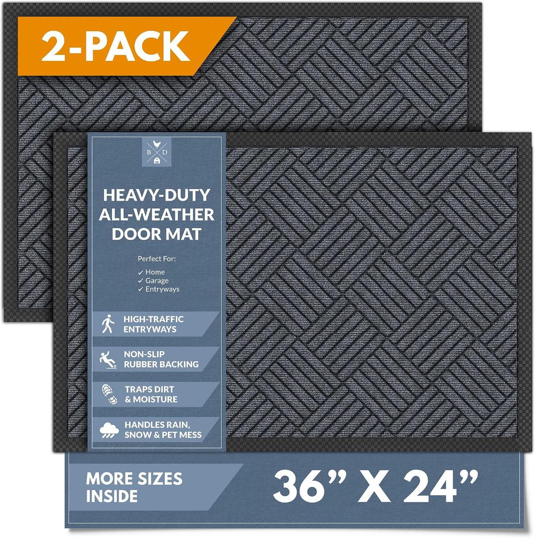 Barnyard Designs Premium Gray Non-Slip Door Mat (24" x 36", 2-Pack)