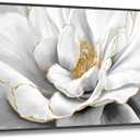 Woxfcart Framed Peony Floral Wall Art, Black and White Dahlias Flower With Gold Accents Print Canvas Artwork for Gray Living Room Bedroom Office Decor, 20 x 40 Inch