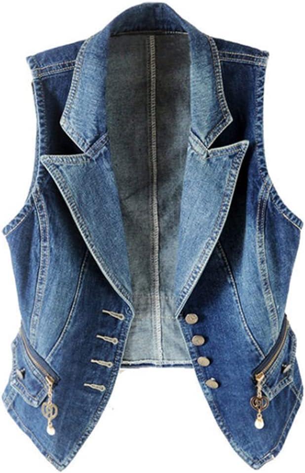 Women's Slim All-match Lapel Blue Denim Vest Jacket Vest (Blue, S) … (Blue, S)