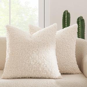 MIULEE Pack of 2 Throw Pillow Covers 22x22 Inch Neutral White Faux Fur Decorative Sherpa Pillow Covers Fuzzy Accent Soft Sheepskin Fleece Cushion Cases for Boho Home Decor Couch Living Room Bed