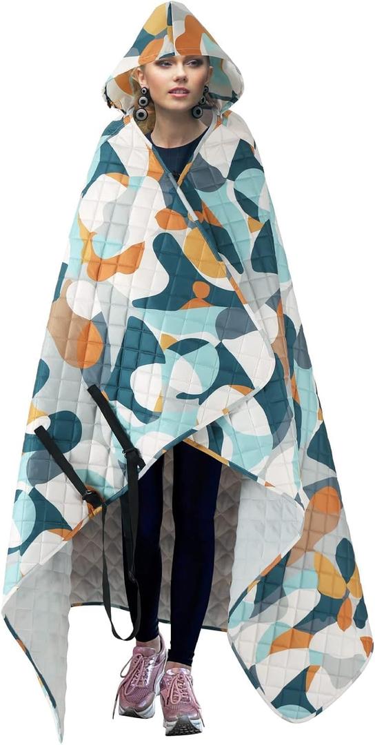 PY SUPER MODE Hooded Outdoor Blanket, Extra Large 82"x 55" Waterpoof Camping Blanket_Thicken_Camouflage