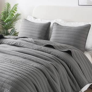 ROARINGWILD Dark Grey King Size Quilt Bedding Sets with Pillow Shams, Lightweight Soft Bedspread Coverlet, Quilted Blanket Thin Comforter Bed Cover for All Season, 3 Pieces, 104x90 inches