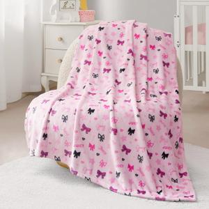 Juicy Couture Baby 40" x 50" Plush Throw, Pink Juicy Ribbon Cozy Nursery, Crib, or Stroller Throw Blanket