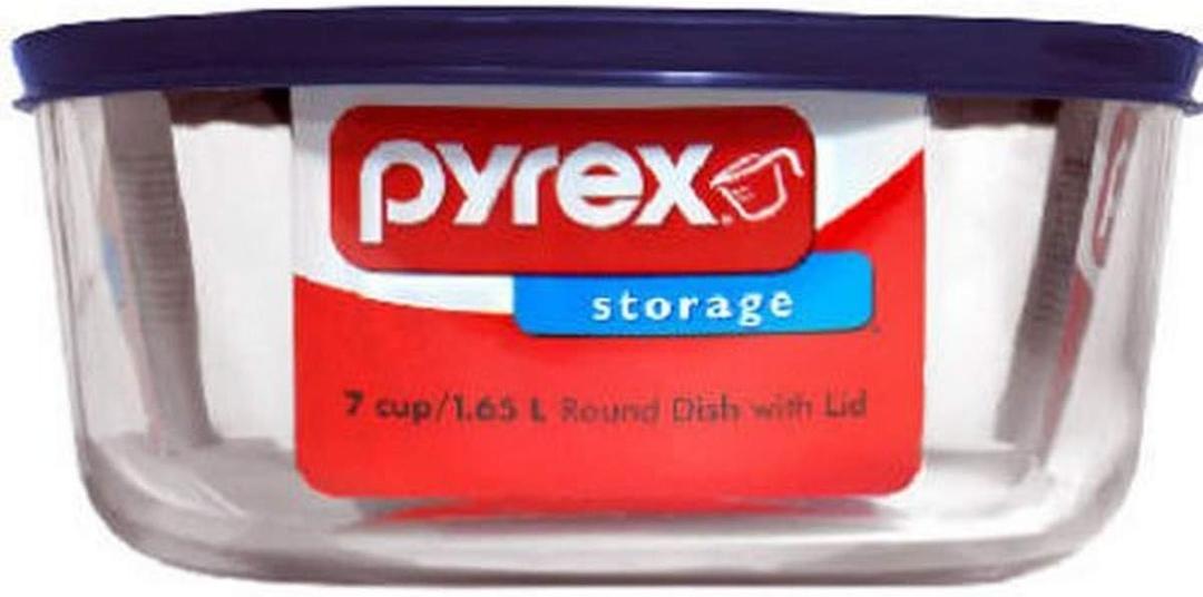 Pyrex Simply Store 7-Cup Round Glass Food Storage Dish,Blue Made in the USA
