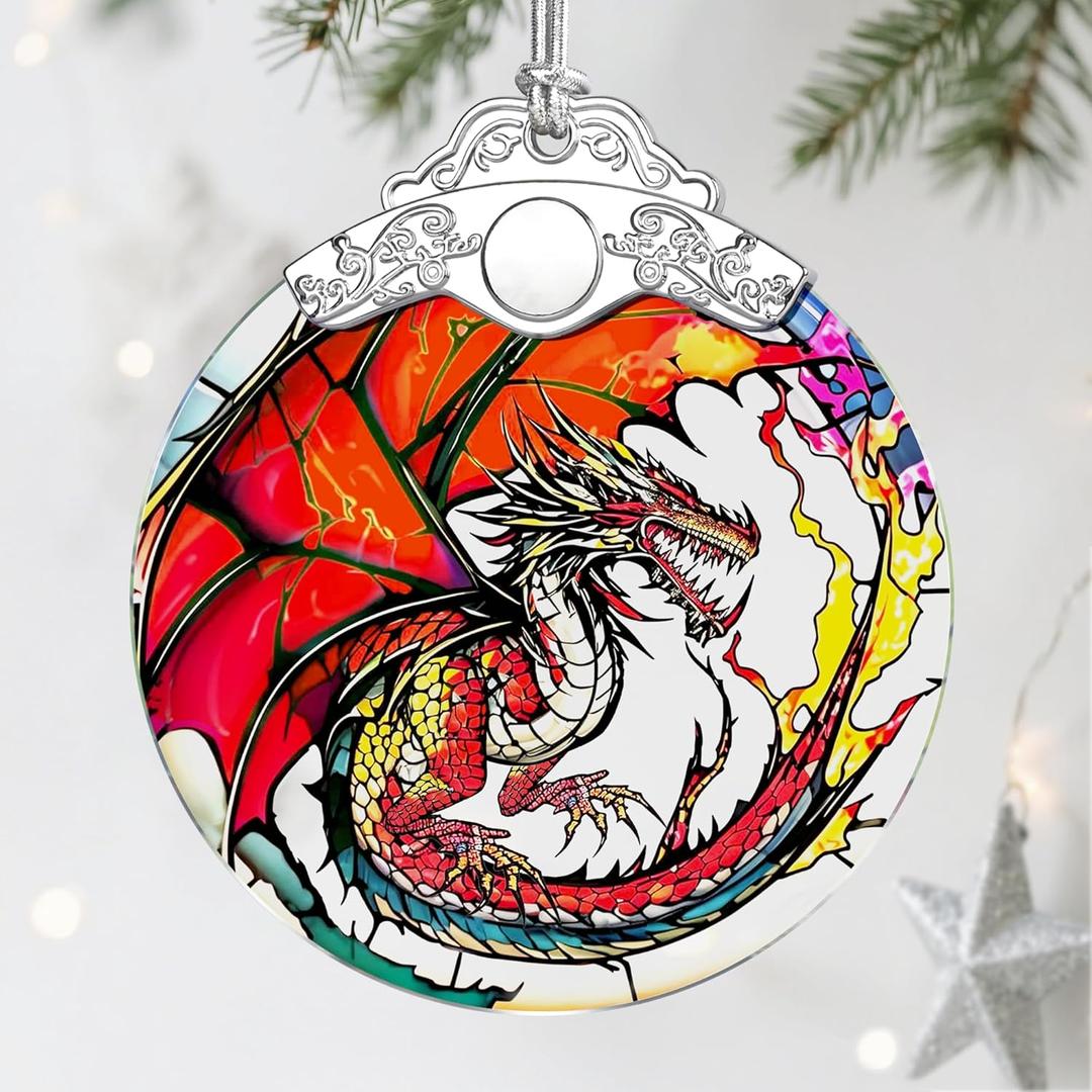 Dragon Christmas Ornaments, Stained Glass Christmas Decorations  Ideal Gifts for Dragon Lovers, Holiday & Xmas Gift Ideas (Red Dargon)