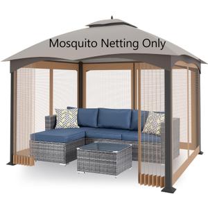 Tanxianzhe 10'x10' Gazebo Replacement Mosquito Netting 4-Panel Patio Screen Walls with Zipper (Khaki) Tanxianzhe 10'x10' Gazebo Replacement Mosquito Netting 4-Panel Patio Screen Walls with Zipper (Khaki)