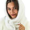 Balaclava Hood Scarf Women - Winter Hood Hat Scarf Combo - Snow Face Cover - Knitted Hooded Scarf