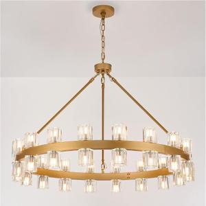 36 Inch Gold Wagon Wheel Chandelier with Crystal Shade